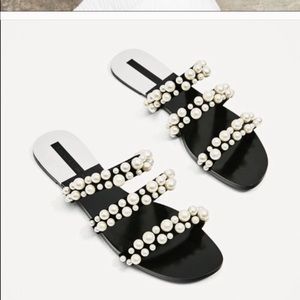 Zara black sandals with pearls